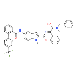 ChemSpider 2D Image | N-{(1E)-2-[Benzyl(methyl)amino]-2-hydroxy-1-phenylethylidene}-1-methyl-5-({[4'-(trifluoromethyl)-2-biphenylyl]carbonyl}amino)-1H-indole-2-carboxamide | C40H33F3N4O3