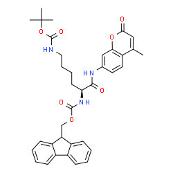 ChemSpider 2D Image | 2-Methyl-2-propanyl {(5S)-5-{[(9H-fluoren-9-ylmethoxy)carbonyl]amino}-6-[(4-methyl-2-oxo-2H-chromen-7-yl)amino]-6-oxohexyl}carbamate | C36H39N3O7