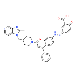 ChemSpider 2D Image | (3Z)-3-({4-[(1Z)-3-{4-[(2-Methyl-1H-imidazo[4,5-c]pyridin-1-yl)methyl]-1-piperidinyl}-3-oxo-1-phenyl-1-propen-1-yl]phenyl}hydrazono)-6-oxo-1,4-cyclohexadiene-1-carboxylic acid | C35H32N6O4