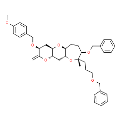 ChemSpider 2D Image | (3S,4aR,5aS,8R,9S,10aR,11aS)-8-(Benzyloxy)-9-[3-(benzyloxy)propyl]-3-[(4-methoxybenzyl)oxy]-9-methyl-2-methylenedodecahydropyrano[2',3':5,6]pyrano[3,2-b]oxepine | C39H48O7