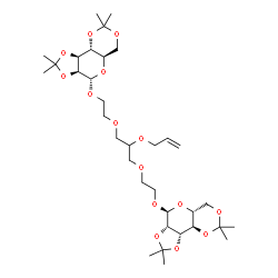 ChemSpider 2D Image | (3aS,4S,5aR,9aR,9bS,3a'S,4'S,5a'R,9a'R,9b'S)-4,4'-{[2-(Allyloxy)-1,3-propanediyl]bis(oxy-2,1-ethanediyloxy)}bis(2,2,8,8-tetramethylhexahydro[1,3]dioxolo[4,5]pyrano[3,2-d][1,3]dioxine) (non-preferred n
ame) | C34H56O15
