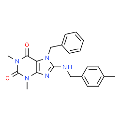 ChemSpider 2D Image | 7-Benzyl-1,3-dimethyl-8-[(4-methylbenzyl)amino]-3,7-dihydro-1H-purine-2,6-dione | C22H23N5O2