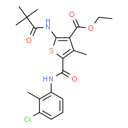 ChemSpider 2D Image | Ethyl 5-[(3-chloro-2-methylphenyl)carbamoyl]-2-[(2,2-dimethylpropanoyl)amino]-4-methyl-3-thiophenecarboxylate | C21H25ClN2O4S