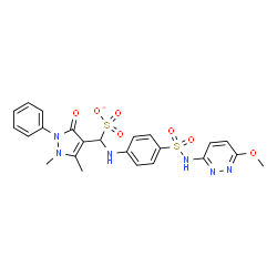 ChemSpider 2D Image | (1,5-Dimethyl-3-oxo-2-phenyl-2,3-dihydro-1H-pyrazol-4-yl)({4-[(6-methoxy-3-pyridazinyl)sulfamoyl]phenyl}amino)methanesulfonate | C23H23N6O7S2