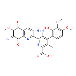 ChemSpider 2D Image | 5-Amino-4-(2-hydroxy-3,4-dimethoxyphenyl)-6-(7-imino-6-methoxy-5,8-dioxo-5,6,7,8-tetrahydro-2-quinolinyl)-3-methyl-2-pyridinecarboxylic acid | C25H22N4O8