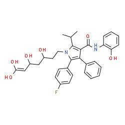 ChemSpider 2D Image | 5-(4-Fluorophenyl)-N-(2-hydroxyphenyl)-2-isopropyl-4-phenyl-1-(3,5,7,7-tetrahydroxy-6-hepten-1-yl)-1H-pyrrole-3-carboxamide | C33H35FN2O6