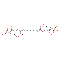 ChemSpider 2D Image | 1-({(1E,7E)-1,8-Dihydroxy-8-[(5-hydroxy-2-oxo-4-sulfo-2,3-dihydro-1H-pyrrol-1-yl)oxy]-1,7-octadien-1-yl}oxy)-5-hydroxy-2-oxo-2,3-dihydro-1H-pyrrole-3-sulfonic acid | C16H20N2O14S2