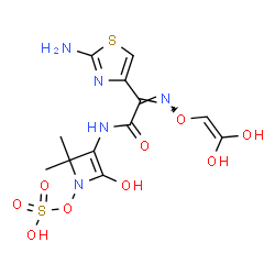 ChemSpider 2D Image | (2Z)-2-(2-Amino-1,3-thiazol-4-yl)-2-{[(2,2-dihydroxyvinyl)oxy]imino}-N-[4-hydroxy-2,2-dimethyl-1-(sulfooxy)-1,2-dihydro-3-azetyl]acetamide | C12H15N5O9S2