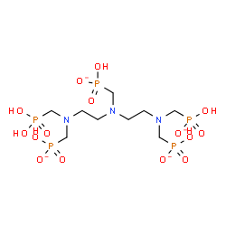 ChemSpider 2D Image | Hydrogen {[(2-{bis[(hydroxyphosphinato)methyl]amino}ethyl)(2-{[(hydroxyphosphinato)methyl](phosphonomethyl)amino}ethyl)amino]methyl}phosphonate | C9H24N3O15P5