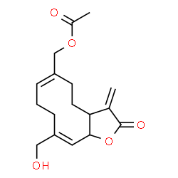 ChemSpider 2D Image | [(6E,10E)-10-(Hydroxymethyl)-3-methylene-2-oxo-2,3,3a,4,5,8,9,11a-octahydrocyclodeca[b]furan-6-yl]methyl acetate | C17H22O5