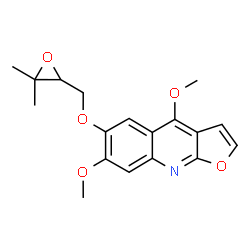 ChemSpider 2D Image | 6-[(3,3-Dimethyl-2-oxiranyl)methoxy]-4,7-dimethoxyfuro[2,3-b]quinoline | C18H19NO5