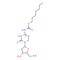 ChemSpider 2D Image | 3-(2-Deoxypentofuranosyl)-6-{[(heptyloxy)carbonyl]amino}-3,4-dihydro-1,3,5-triazin-2(1H)-one | C16H28N4O6