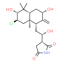 ChemSpider 2D Image | (3R)-3-{(1S)-2-[(1R,3S,4aR,6R,7R,8aS)-7-Chloro-3,6-dihydroxy-5,5,8a-trimethyl-2-methylenedecahydro-1-naphthalenyl]-1-hydroxyethyl}-2,5-pyrrolidinedione | C20H30ClNO5