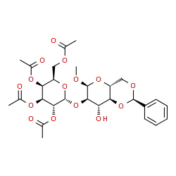 ChemSpider 2D Image | Methyl 4,6-O-benzylidene-2-O-(2,3,4,6-tetra-O-acetyl-alpha-D-galactopyranosyl)-alpha-D-glucopyranoside | C28H36O15