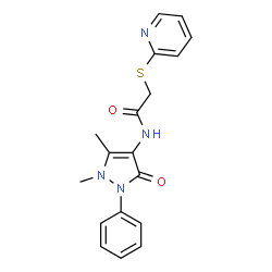 ChemSpider 2D Image | N-(1,5-Dimethyl-3-oxo-2-phenyl-2,3-dihydro-1H-pyrazol-4-yl)-2-(2-pyridinylsulfanyl)acetamide | C18H18N4O2S