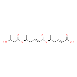 ChemSpider 2D Image | (2E,5S)-5-{[(2E,5S)-5-{[(3R)-3-Hydroxybutanoyl]oxy}-2-hexenoyl]oxy}-2-hexenoic acid | C16H24O7
