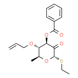 ChemSpider 2D Image | Ethyl 4-O-allyl-3-O-benzoyl-6-deoxy-1-thio-alpha-L-arabino-hexopyranosid-2-ulose | C18H22O5S