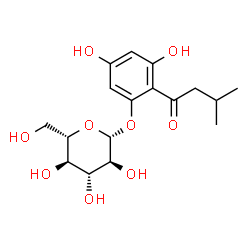 ChemSpider 2D Image | 3,5-Dihydroxy-2-(3-methylbutanoyl)phenyl beta-L-glucopyranoside | C17H24O9