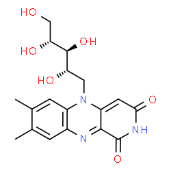 ChemSpider 2D Image | 1-Deoxy-1-(7,8-dimethyl-1,3-dioxo-2,3-dihydropyrido[3,4-b]quinoxalin-5(1H)-yl)-D-ribitol | C18H21N3O6
