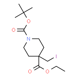 ChemSpider 2D Image | 1-tert-Butyl 4-ethyl 4-(iodomethyl)piperidine-1,4-dicarboxylate | C14H24INO4