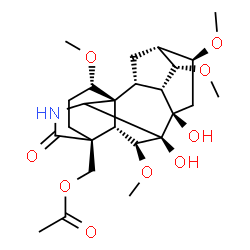 ChemSpider 2D Image | [(1alpha,6beta,7beta,14alpha,16beta,17xi)-7,8-Dihydroxy-1,6,14,16-tetramethoxy-19-oxoaconitan-4-yl]methyl acetate | C25H37NO9
