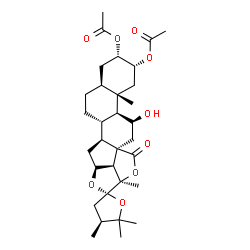 ChemSpider 2D Image | (2alpha,3alpha,5alpha,11beta,22S,24S)-11-Hydroxy-24-methyl-18-oxo-18,20:22,25-diepoxyfurostan-2,3-diyl diacetate | C32H46O9