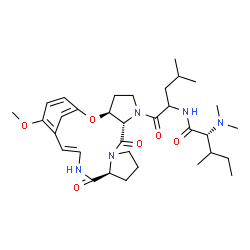 ChemSpider 2D Image | N-{1-[(3S,7S,13S)-19-Methoxy-8,14-dioxo-2-oxa-6,9,15-triazatetracyclo[16.3.1.0~3,7~.0~9,13~]docosa-1(22),16,18,20-tetraen-6-yl]-4-methyl-1-oxo-2-pentanyl}-N~2~,N~2~-dimethyl-D-isoleucinamide | C33H49N5O6