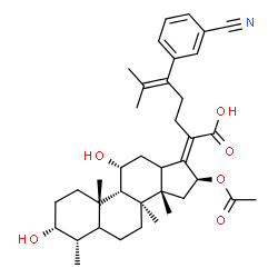 ChemSpider 2D Image | (3alpha,4alpha,8alpha,9beta,11alpha,13xi,14beta,16beta,17Z)-16-Acetoxy-24-(3-cyanophenyl)-3,11-dihydroxy-4,8,14-trimethyl-18-norcholesta-17,24-dien-21-oic acid | C38H51NO6