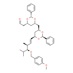 ChemSpider 2D Image | [(2R,4R,6R)-6-{[(2R,4R,6R)-6-{(1E,3S,4S)-4-[(4-Methoxybenzyl)oxy]-3,5-dimethyl-1-hexen-1-yl}-2-phenyl-1,3-dioxan-4-yl]methyl}-2-phenyl-1,3-dioxan-4-yl]acetaldehyde | C39H48O7