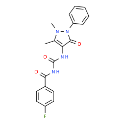 ChemSpider 2D Image | N-[(1,5-Dimethyl-3-oxo-2-phenyl-2,3-dihydro-1H-pyrazol-4-yl)carbamoyl]-4-fluorobenzamide | C19H17FN4O3