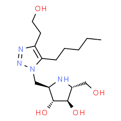 ChemSpider 2D Image | (2R,3R,4R,5R)-2-{[4-(2-Hydroxyethyl)-5-pentyl-1H-1,2,3-triazol-1-yl]methyl}-5-(hydroxymethyl)-3,4-pyrrolidinediol | C15H28N4O4