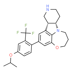 ChemSpider 2D Image | (8aS,12aR)-2-[4-Isopropoxy-2-(trifluoromethyl)phenyl]-6,7,8a,9,10,11,12,12a-octahydro-5H-[1,4]oxazepino[2,3,4-hi]pyrido[4,3-b]indole | C24H27F3N2O2
