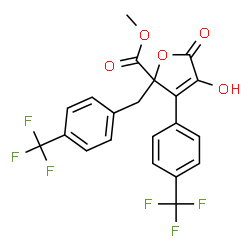 ChemSpider 2D Image | Methyl 4-hydroxy-5-oxo-2-[4-(trifluoromethyl)benzyl]-3-[4-(trifluoromethyl)phenyl]-2,5-dihydro-2-furancarboxylate | C21H14F6O5
