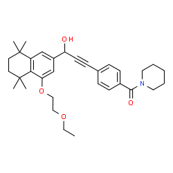 ChemSpider 2D Image | (4-{3-[4-(2-Ethoxyethoxy)-5,5,8,8-tetramethyl-5,6,7,8-tetrahydro-2-naphthalenyl]-3-hydroxy-1-propyn-1-yl}phenyl)(1-piperidinyl)methanone | C33H43NO4