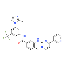 ChemSpider 2D Image | 4-Methyl-N-[3-(2-methyl-1H-imidazol-1-yl)-5-(trifluoromethyl)phenyl]-3-[[4-(3-pyridinyl)-2-pyrimidinyl]amino]benzamide | C28H22F3N7O