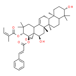 ChemSpider 2D Image | (3beta,5xi,16alpha,18xi,21beta,22alpha)-3,16-Dihydroxy-28-oxo-22-{[(2E)-3-phenyl-2-propenoyl]oxy}olean-12-en-21-yl (2Z)-2-methyl-2-butenoate | C44H60O7