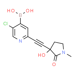 ChemSpider 2D Image | {5-Chloro-2-[(3-hydroxy-1-methyl-2-oxo-3-pyrrolidinyl)ethynyl]-4-pyridinyl}boronic acid | C12H12BClN2O4