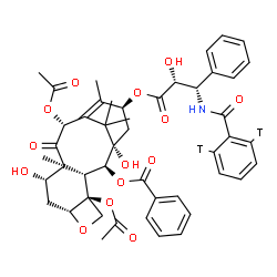 ChemSpider 2D Image | (2alpha,5beta,7beta,10beta,13alpha)-4,10-Diacetoxy-1,7-dihydroxy-13-{[(2R,3S)-2-hydroxy-3-phenyl-3-{[(2,6-~3~H_2_)phenylcarbonyl]amino}propanoyl]oxy}-9-oxo-5,20-epoxytax-11-en-2-yl benzoate | C47H49T2NO14