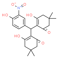 ChemSpider 2D Image | 2,2'-[(4-Hydroxy-3-nitrophenyl)methylene]bis(3-hydroxy-5,5-dimethyl-2-cyclohexen-1-one) | C23H27NO7