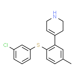 ChemSpider 2D Image | 4-{2-[(3-Chlorophenyl)sulfanyl]-5-methylphenyl}-1,2,3,6-tetrahydropyridine | C18H18ClNS
