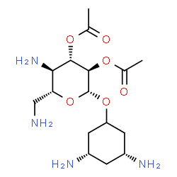 ChemSpider 2D Image | (3R,5S)-3,5-Diaminocyclohexyl 2,3-di-O-acetyl-4,6-diamino-4,6-dideoxy-beta-D-glucopyranoside | C16H30N4O6