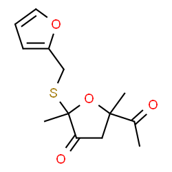 ChemSpider 2D Image | 5-Acetyl-2-(2-furanylmethylthio)dihydro-2,5-dimethyl-3(2H)-furanone | C13H16O4S