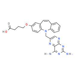 ChemSpider 2D Image | 4-({5-[(2,4-Diamino-6-pteridinyl)methyl]-5H-dibenzo[b,f]azepin-2-yl}oxy)butanoic acid | C25H23N7O3