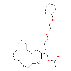 ChemSpider 2D Image | (15-{2-[2-(Tetrahydro-2H-pyran-2-yloxy)ethoxy]ethoxy}-1,4,7,10,13-pentaoxacyclohexadecan-15-yl)methyl acetate | C23H42O11