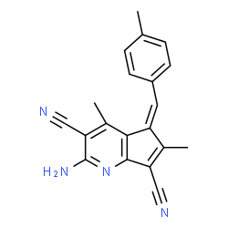 ChemSpider 2D Image | (5Z)-2-Amino-4,6-dimethyl-5-(4-methylbenzylidene)-5H-cyclopenta[b]pyridine-3,7-dicarbonitrile | C20H16N4