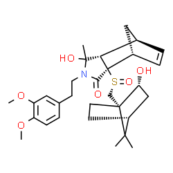 ChemSpider 2D Image | (1R,2R,6S,7S)-4-[2-(3,4-Dimethoxyphenyl)ethyl]-5-hydroxy-2-[(R)-{[(1S,2R,4R)-2-hydroxy-7,7-dimethylbicyclo[2.2.1]hept-1-yl]methyl}sulfinyl]-5-methyl-4-azatricyclo[5.2.1.0~2,6~]dec-8-en-3-one | C30H41NO6S