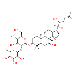 ChemSpider 2D Image | (3beta,7beta,20S)-7,20,22-Trihydroxydammar-24-en-3-yl 2-O-(6-deoxy-alpha-L-mannopyranosyl)-beta-D-glucopyranoside | C42H72O13