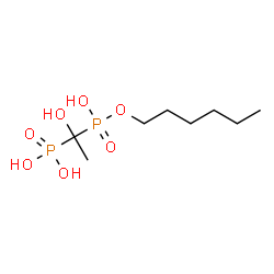 ChemSpider 2D Image | {1-[(Hexyloxy)(hydroxy)phosphoryl]-1-hydroxyethyl}phosphonic acid | C8H20O7P2