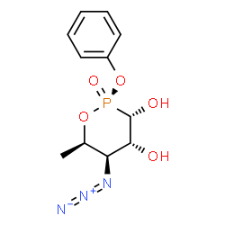 ChemSpider 2D Image | (2S,3S,4R,5R,6R)-5-Azido-6-methyl-2-phenoxy-1,2-oxaphosphinane-3,4-diol 2-oxide | C11H14N3O5P