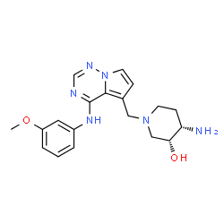 ChemSpider 2D Image | (3R,4S)-4-Amino-1-({4-[(3-methoxyphenyl)amino]pyrrolo[2,1-f][1,2,4]triazin-5-yl}methyl)-3-piperidinol | C19H24N6O2